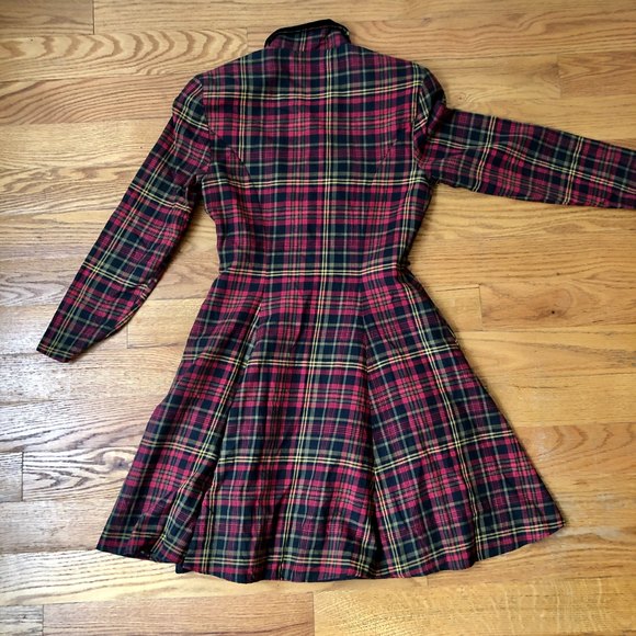 VINTAGE LAURA ASHLEY tartan plaid long sleeve dress velvet collar | Size 6 - Picture 5 of 11